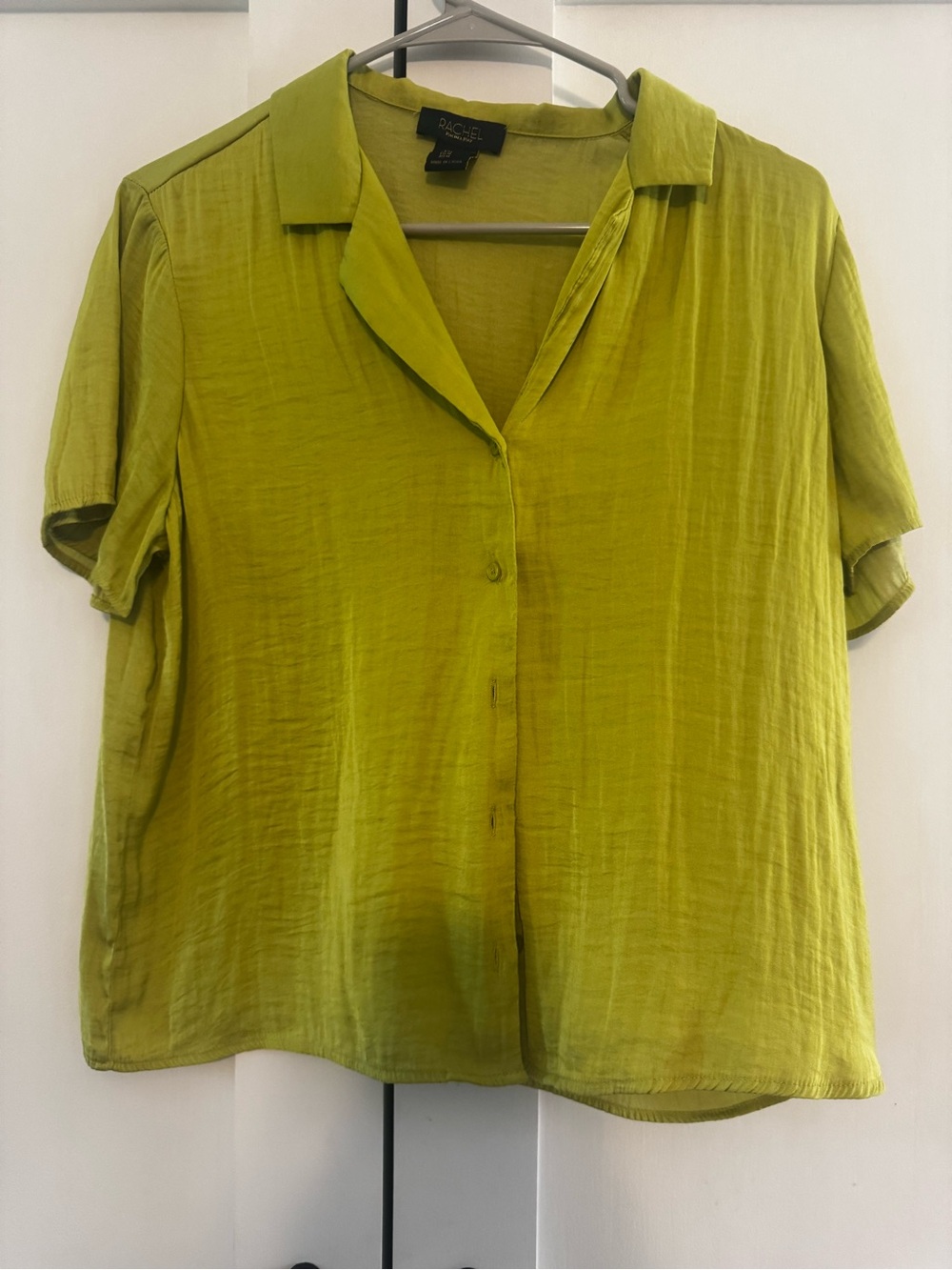 RACHEL Rachel Roy Lime Green Short Sleeve Button-Down Top
